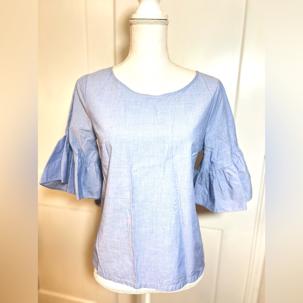 MADEWELL 100% cotton lightweight ruffle-sleeved blouse